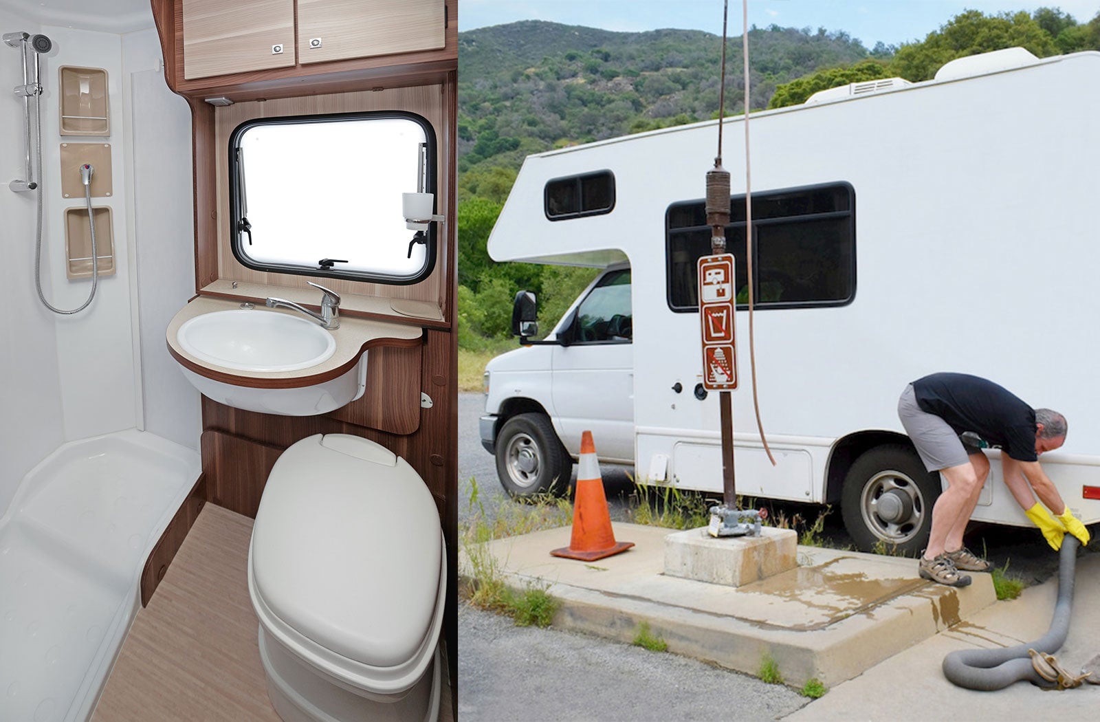 Portable RV/camper toilet and holding tank setup in Marcon Dr, Los Angeles