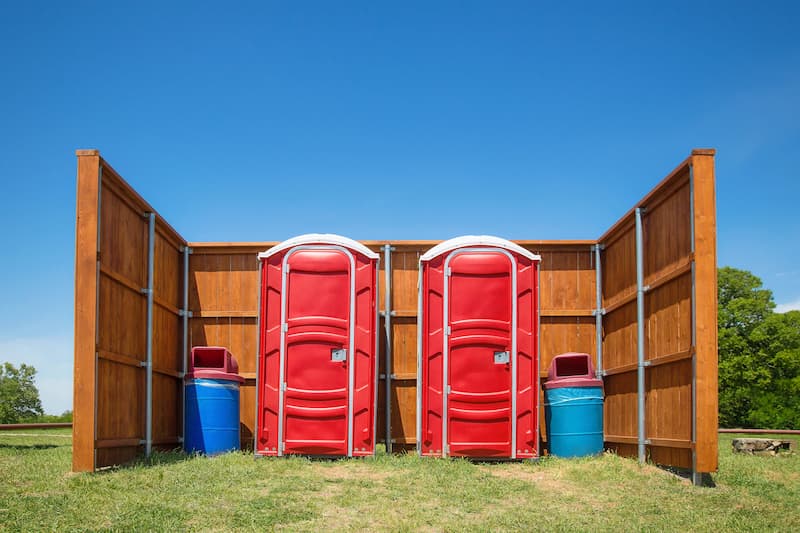 Short-term porta potty units staged for delivery in Marcon Dr, Los Angeles